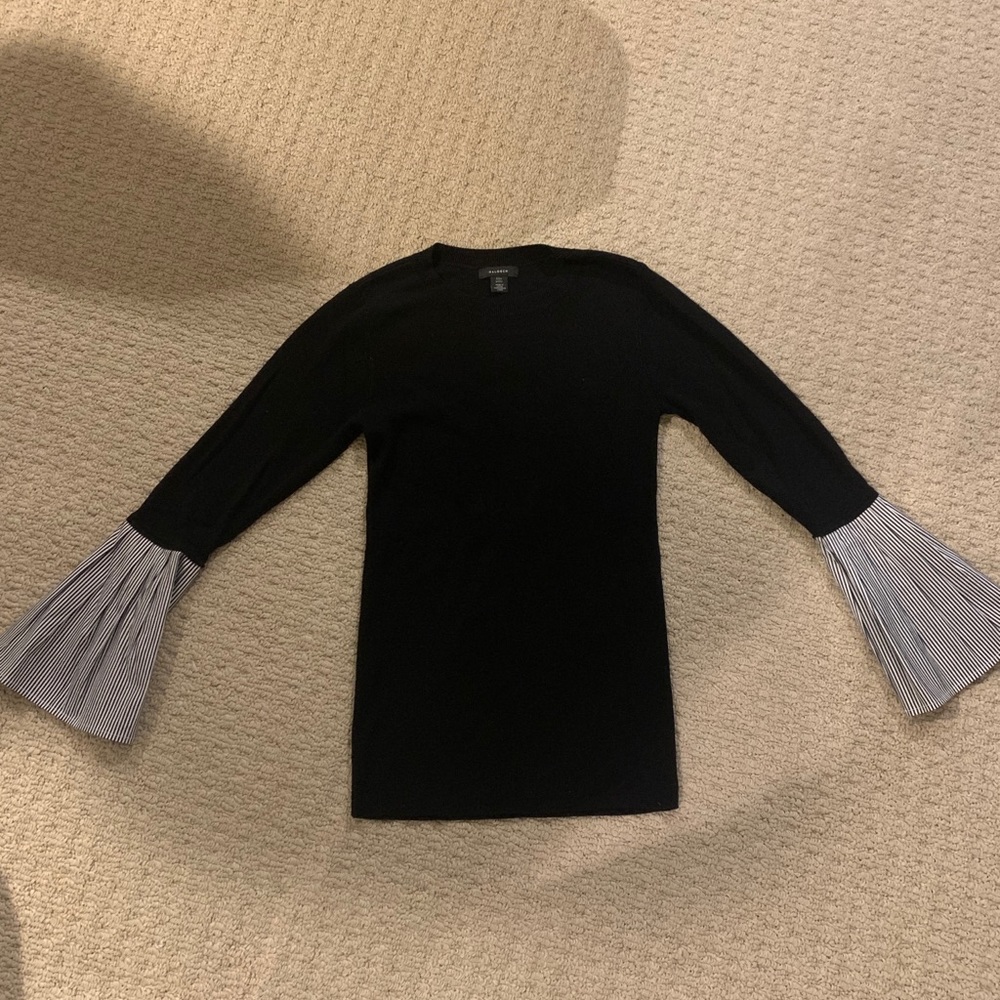 Halogen Black Sweater with Pinstripe Flare Sleeve